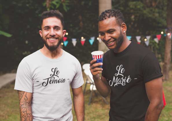 T-shirt blanc et noir "Le Témoin/Le Marié"- MCL Sérigraphie