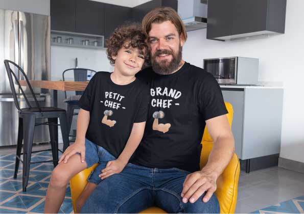 T-shirts noirs "Grand chef/Petit chef" - MCL Sérigraphie
