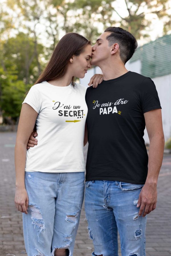 T-shirts duo couple "J'ai un secret/Je vais être papa" - MCL Sérigraphie