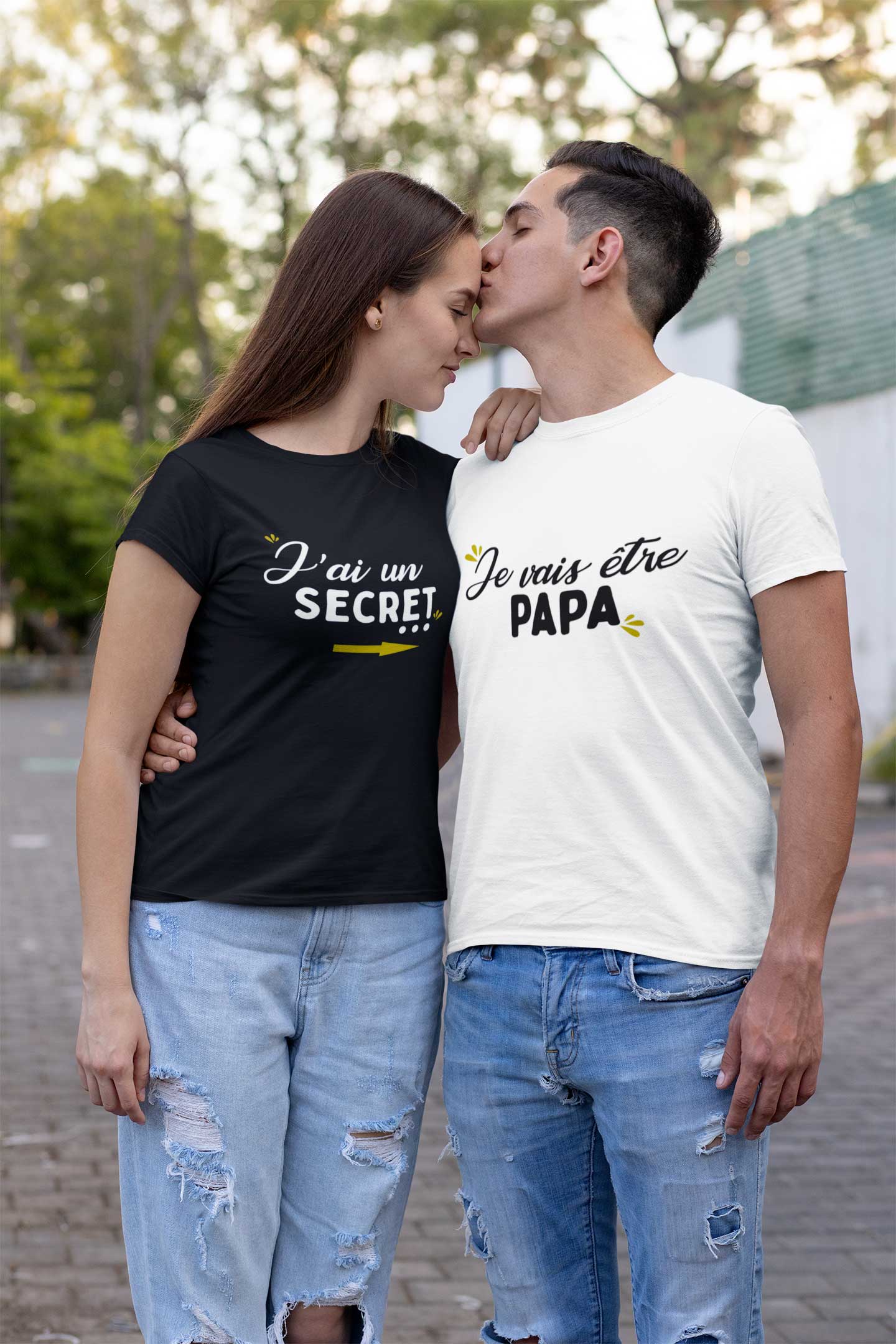 T-shirts duo couple "J'ai un secret/Je vais être papa" - MCL Sérigraphie T-shirts duo couple "J'ai un secret/Je vais être papa" - MCL Sérigraphie