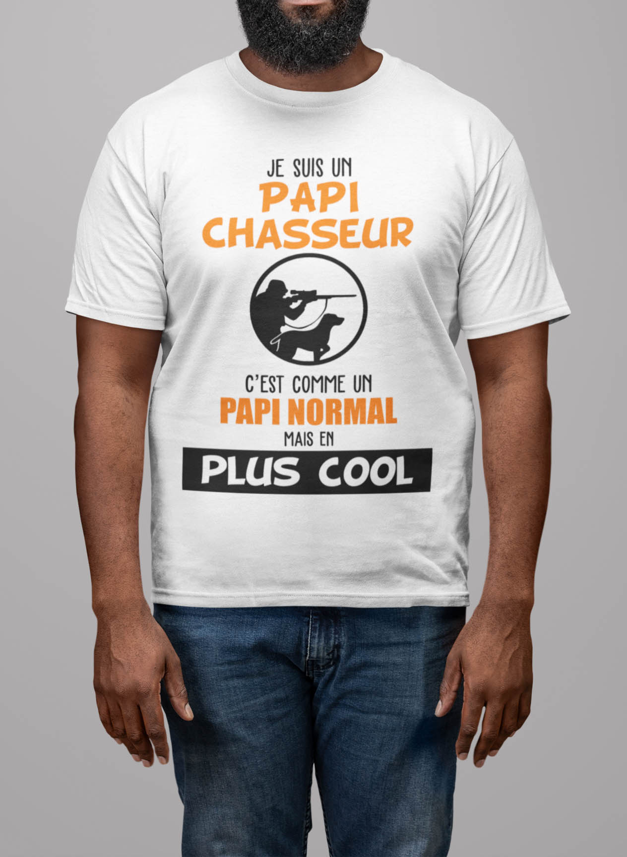 IMAGE DE T-SHIRT BLANC "Papi chasseur' - MCL Sérigraphie