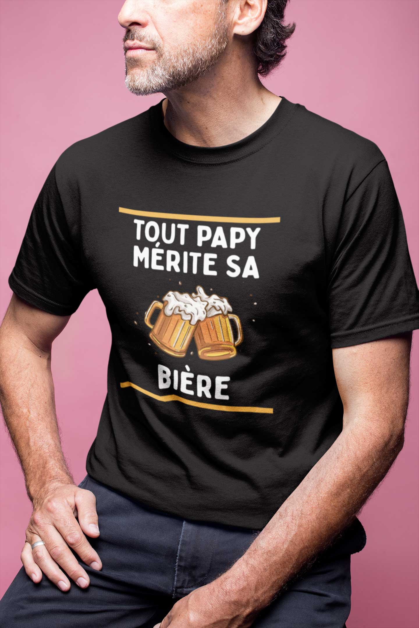 Image de t-shirt noir "Tout papy mérite sa bière" - MCL Sérigraphie