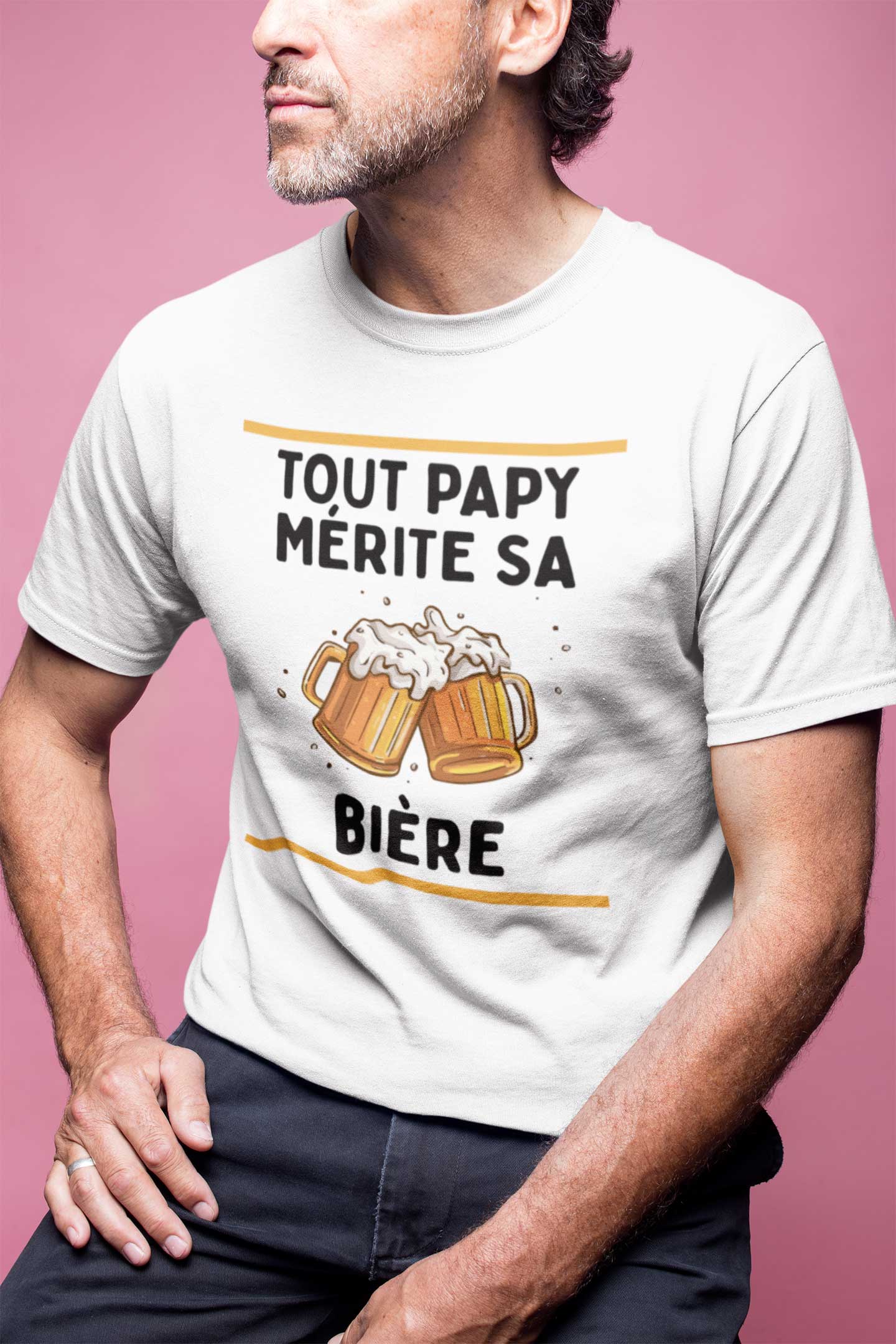 Image de t-shirt blanc "Tout papy mérite sa bière" - MCL Sérigraphie