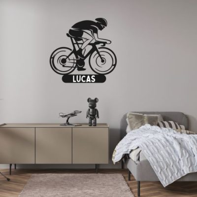 Plaque décorative métal "Vélo sport" avec prénom personnalisé