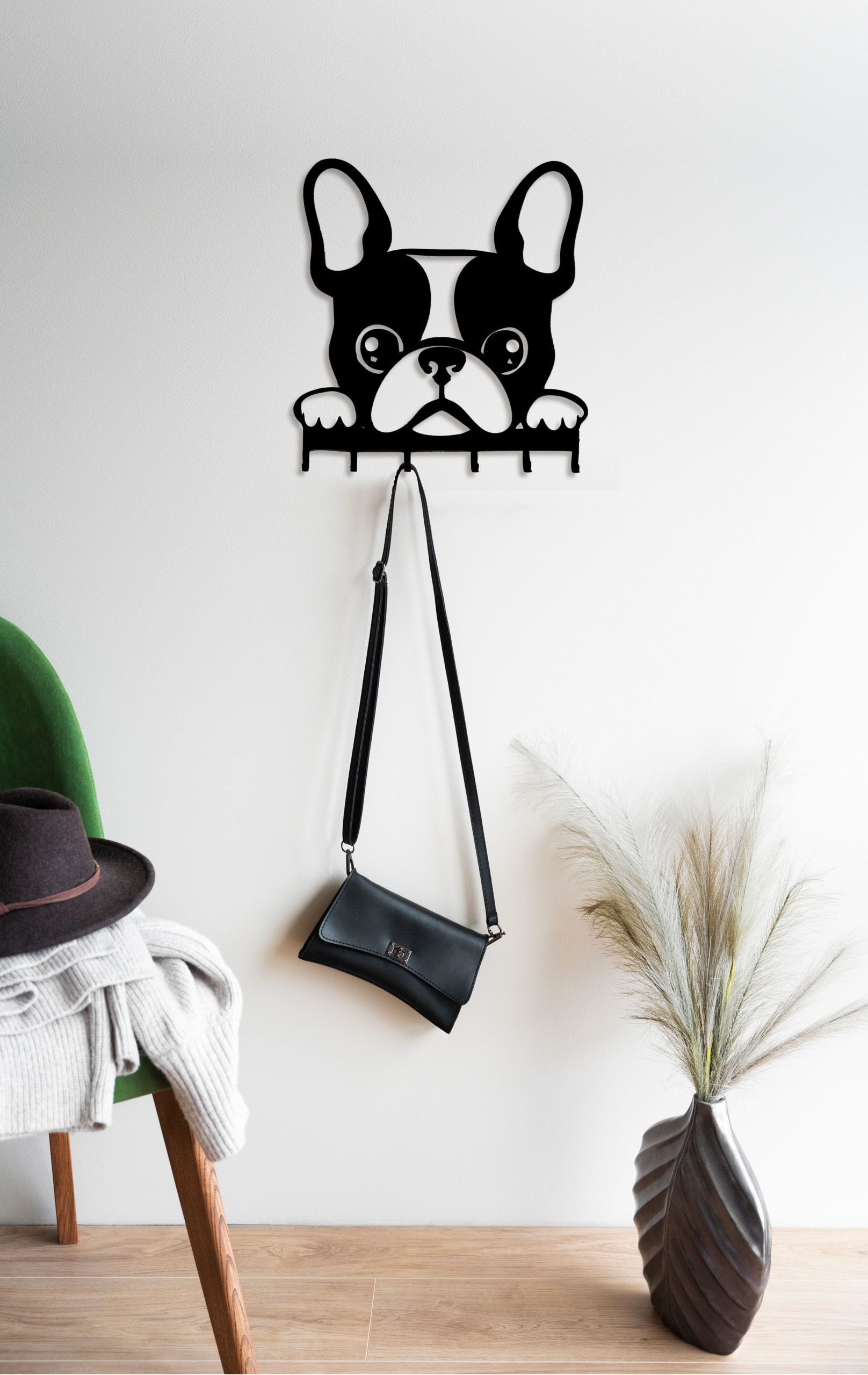 Plaque décorative chien bouledogue français porte manteau